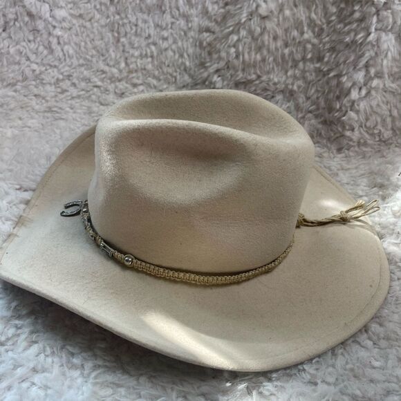 Vintage Rodeo King Beaver Felt Cowboy Hat with Horseshoe Pendant accent SZ S - Picture 10 of 13